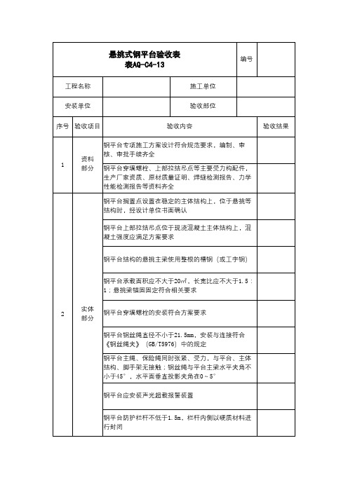 悬挑式钢平台验收表