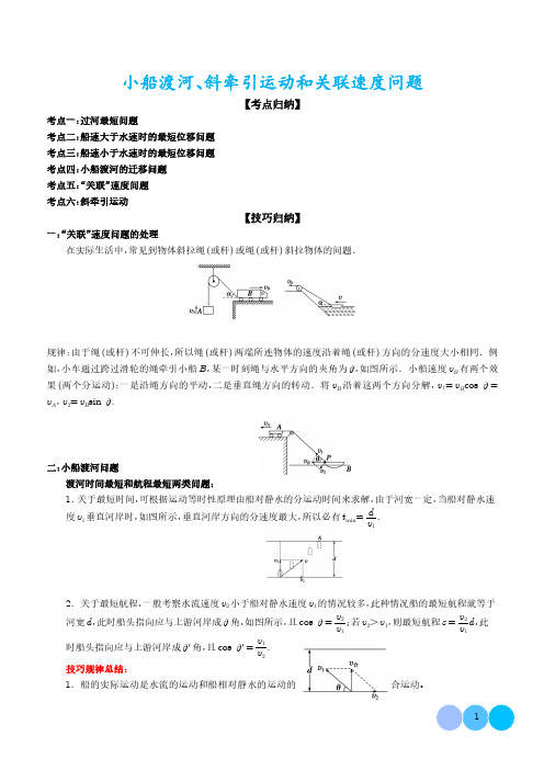 小船渡河、斜牵引运动和关联速度问题 学生版