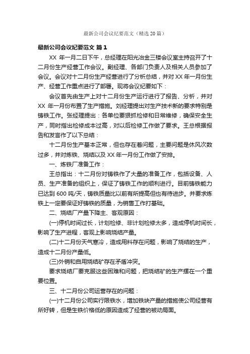 最新公司会议纪要范文（精选20篇）