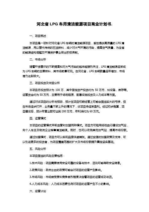 河北省LPG车用清洁能源项目商业计划书