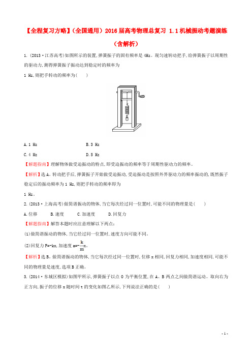 2016届高考物理总复习1.1机械振动考题演练(含解析)