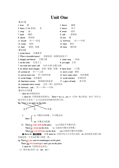 2015~2016学年度 最新 译林 5A Unit1 Godilocks and three bears 知识点梳理