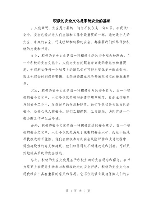 积极的安全文化是系统安全的基础