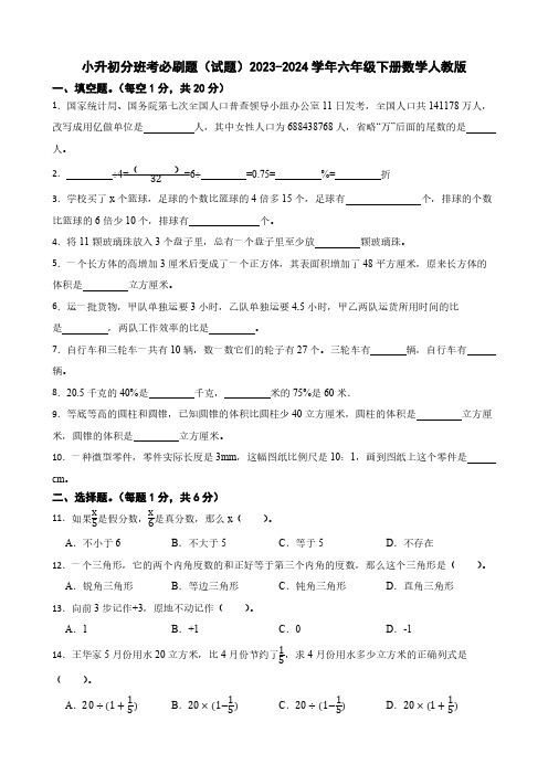 小升初分班考必刷题(试题)(含答案)2023-2024学年六年级下册数学人教版