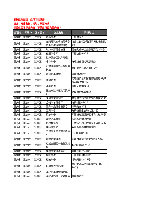 新版重庆市重庆市江津区汽车维修企业公司商家户名录单联系方式地址大全344家