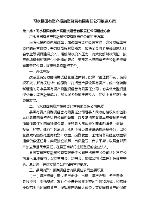 习水县国有资产投融资经营有限责任公司组建方案