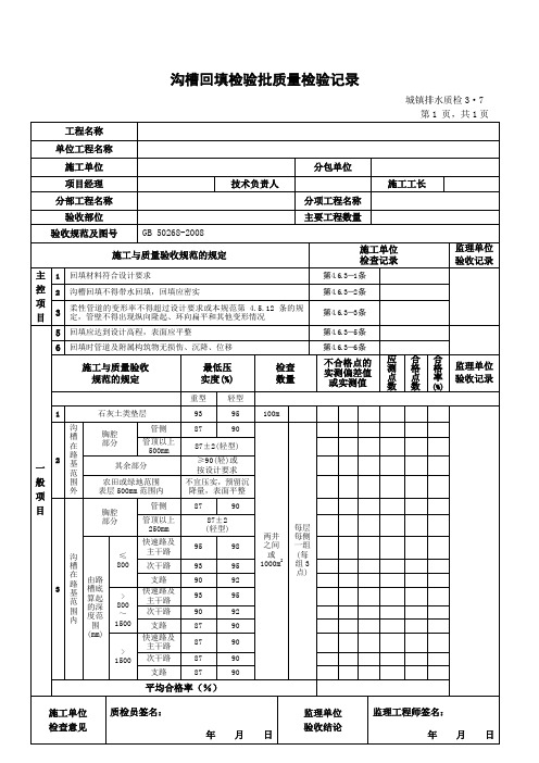 沟槽回填检验批质量检验记录