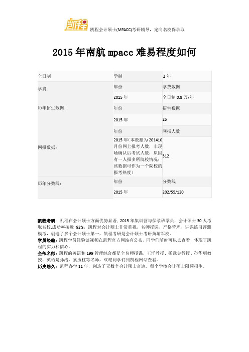 2015年南航mpacc难易程度如何