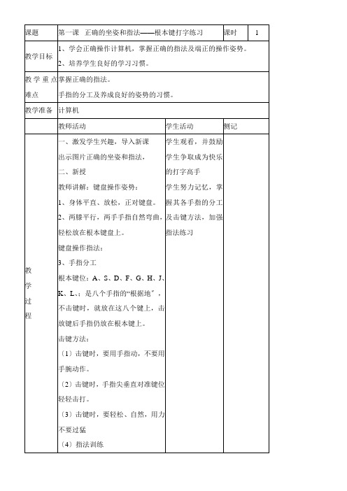 2022年教学教材《正确的坐姿和指法基本键打字练习》参考优秀教案2