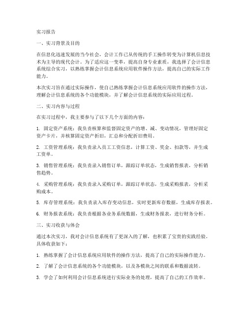 会计信息系统综合实习的实习报告