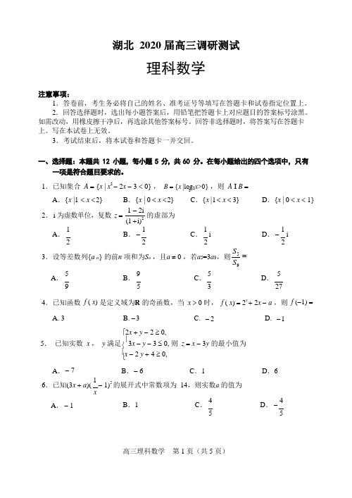 湖北2020 届高三调研测试理科数学试卷