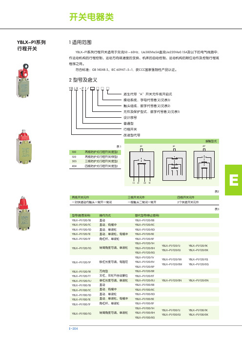 YBLX-P1系列 行程开关 说明书