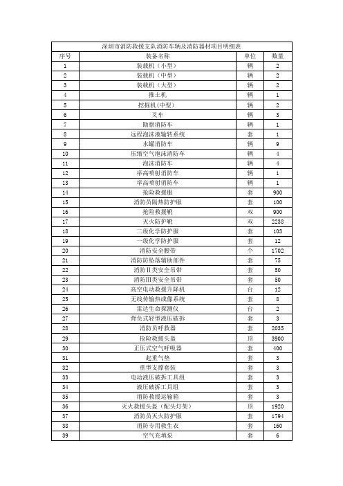 深圳市消防救援支队消防车辆及消防器材项目明细表