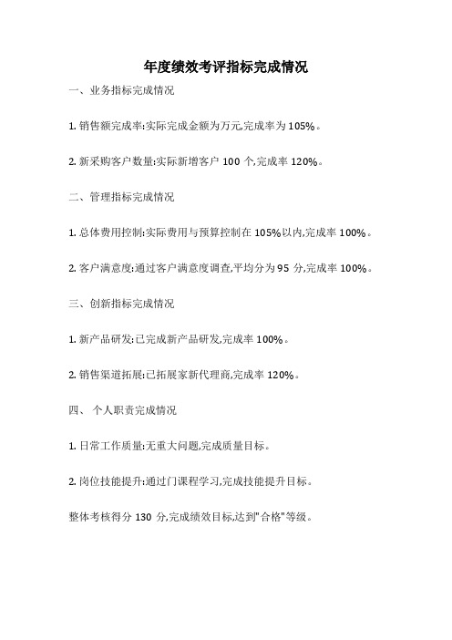 年度绩效考评指标完成情况