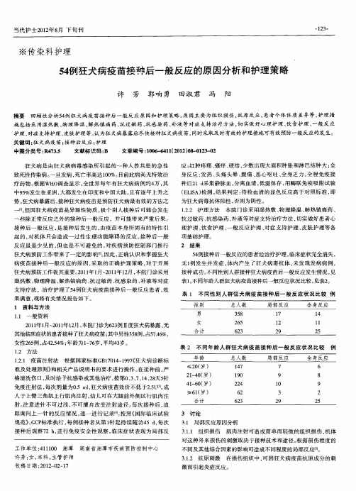 54例狂犬病疫苗接种后一般反应的原因分析和护理策略