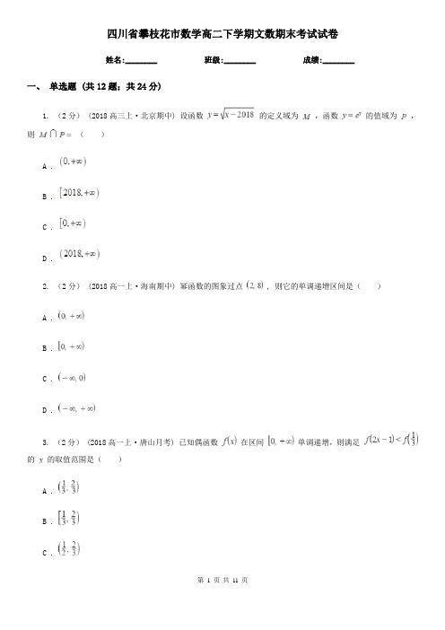 四川省攀枝花市数学高二下学期文数期末考试试卷