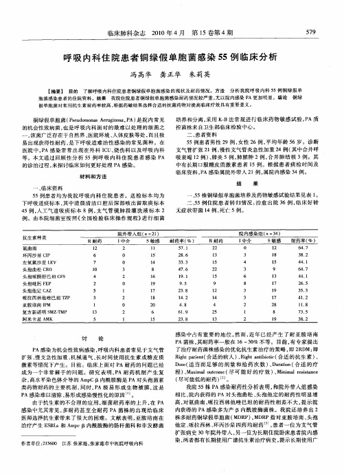 呼吸内科住院患者铜绿假单胞菌感染55例临床分析