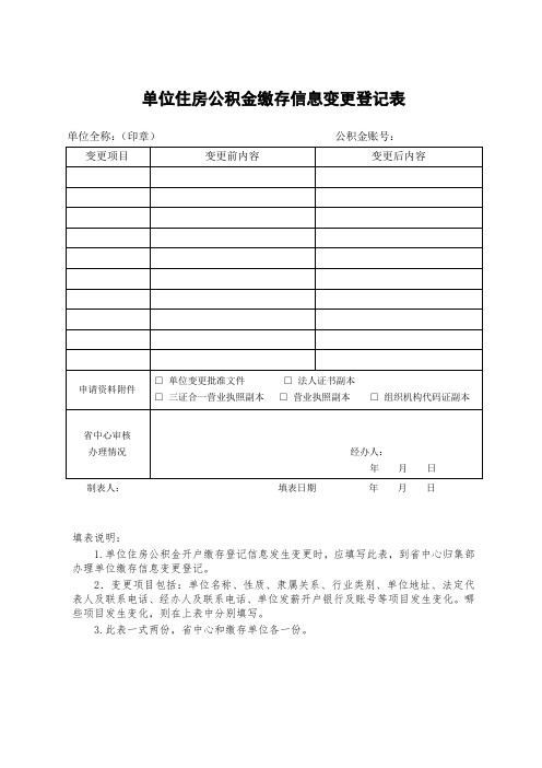 单位缴存信息变更登记表