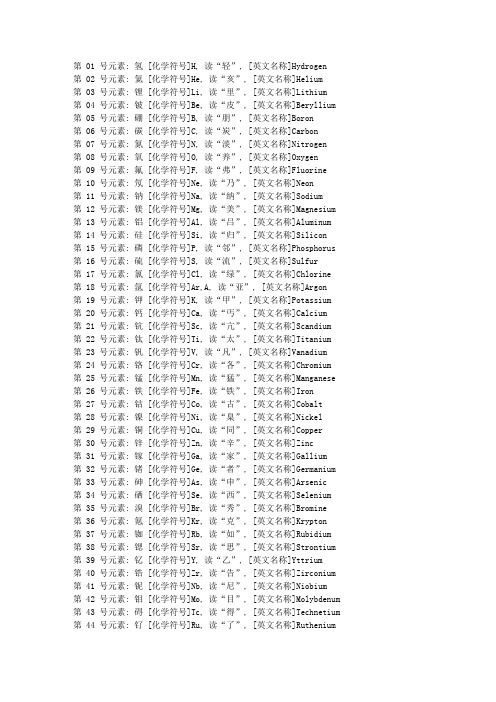 元素周期表拼音