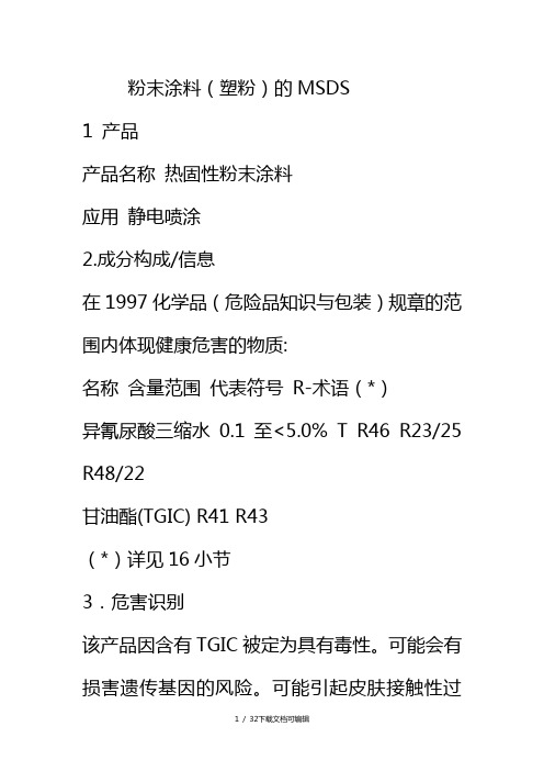 粉末涂料的MSDS