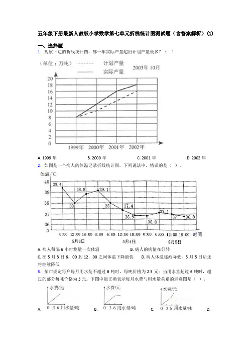 五年级下册最新人教版小学数学第七单元折线统计图测试题(含答案解析)(1)