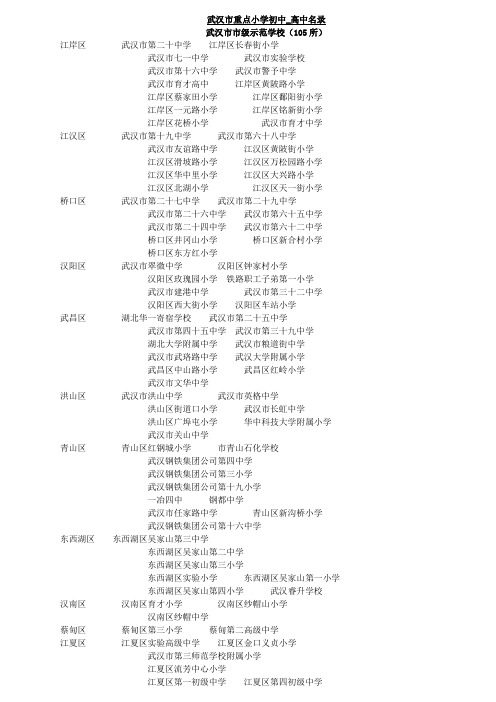 武汉市重点小学初中_高中名录