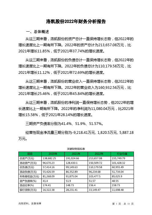 603829洛凯股份2022年财务分析报告-银行版