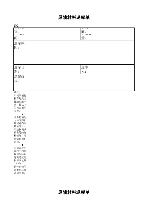 原辅材料退库单