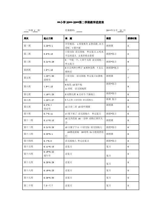 一年级第二学期教学进度表