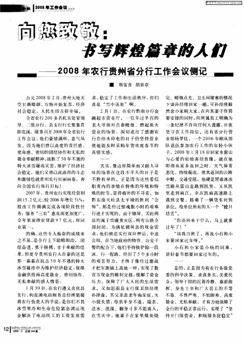 向您致敬：书写辉煌篇章的人们——2008年农行贵州省分行工作会议侧记