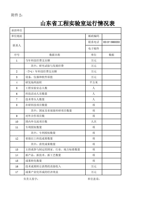 山东省工程实验室运行情况表和运行工作报告编写提纲