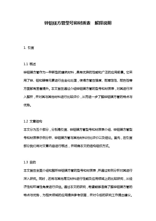 锌铝镁方管型号和材质表__解释说明