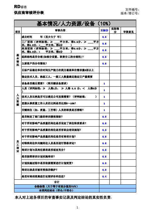 厂家供应商审核评分表