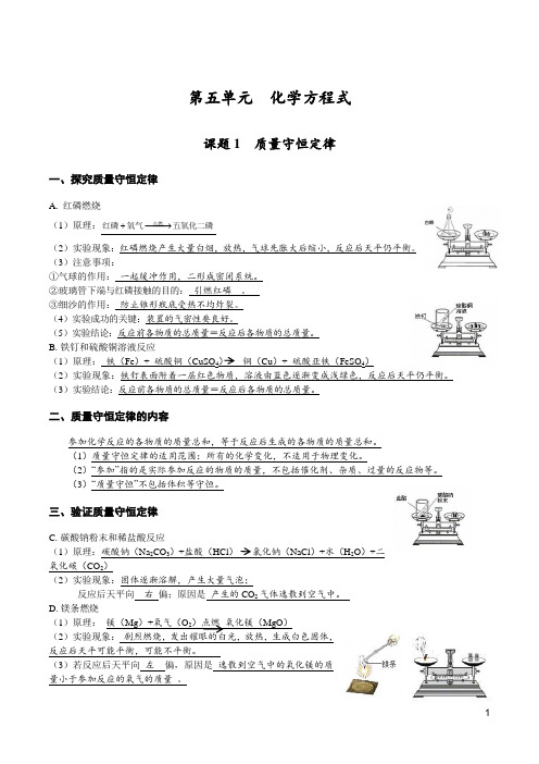 初中化学人教第五单元 质量守恒定律 知识点整理(全面,带答案)