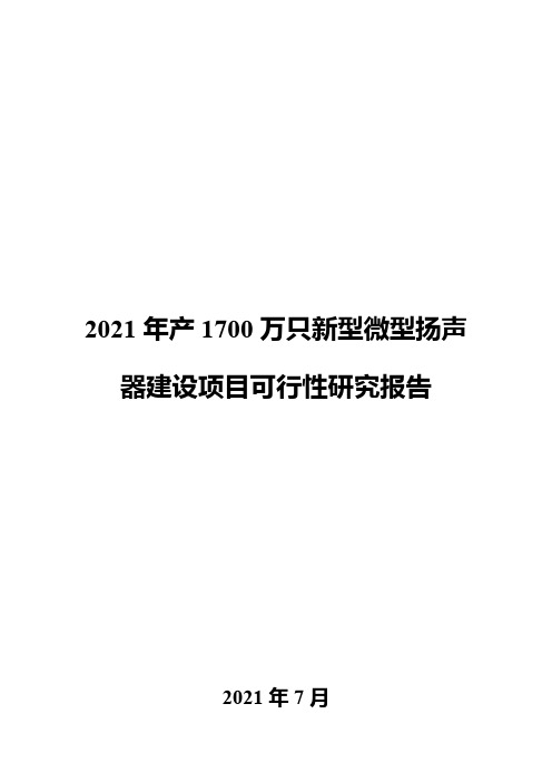 2021年产1700万只新型微型扬声器建设项目可行性研究报告