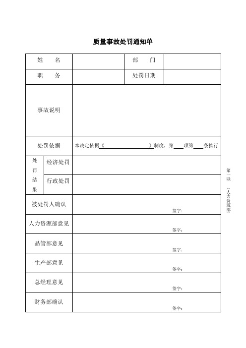 质量事故处罚通知单