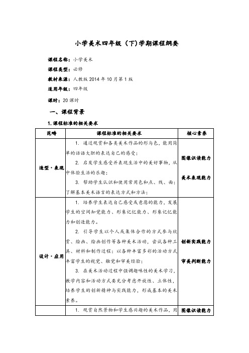 最新小学四年级美术下册课程纲要