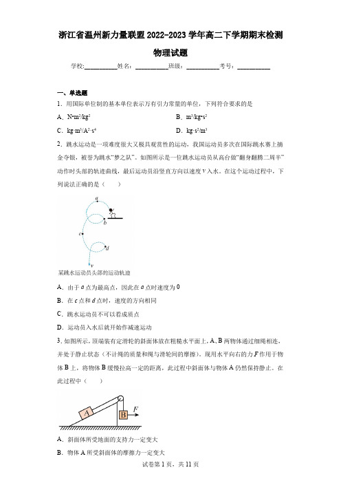 浙江省温州新力量联盟2022-2023学年高二下学期期末检测物理试题