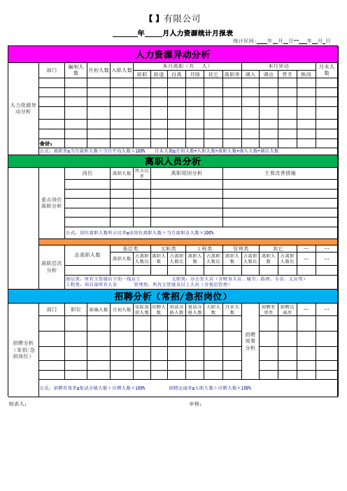 人力资源月报表13