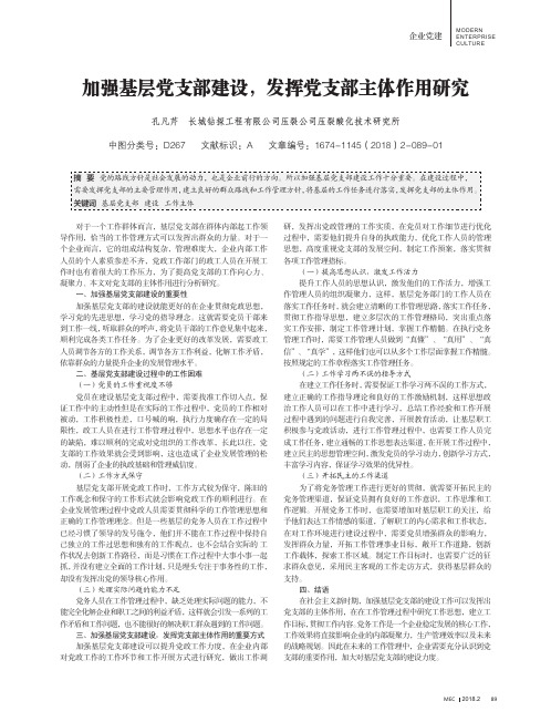 加强基层党支部建设,发挥党支部主体作用研究