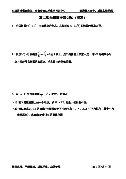 高二数学椭圆专项训练_提高(含解析)