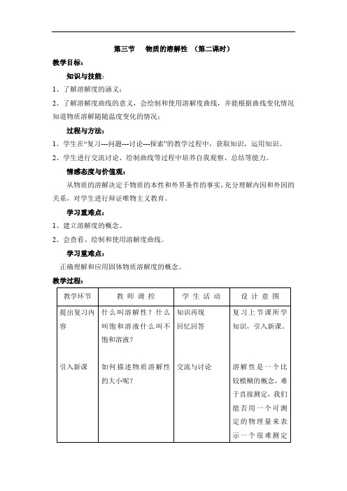 初中化学_物质的溶解性教学设计学情分析教材分析课后反思