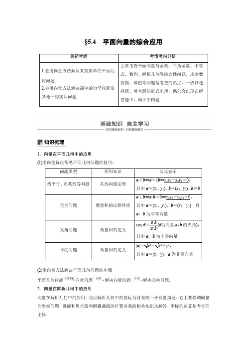 2021高考数学(理)一轮复习过关讲义《5.4平面向量的综合应用》