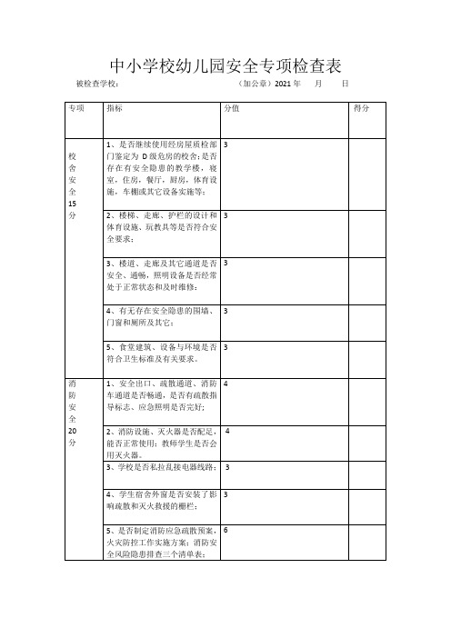 中小学校幼儿园安全专项检查表