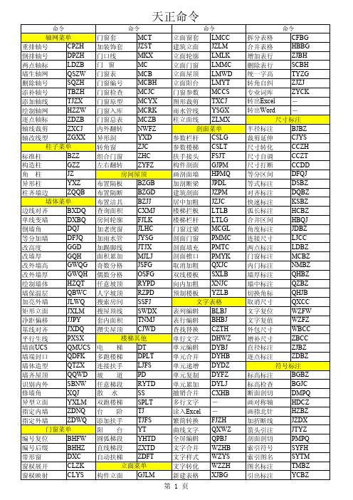 天正建筑常用快捷命令