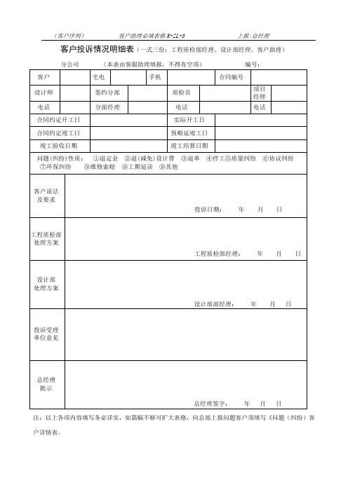 K-ZL-2客户投诉情况明细表