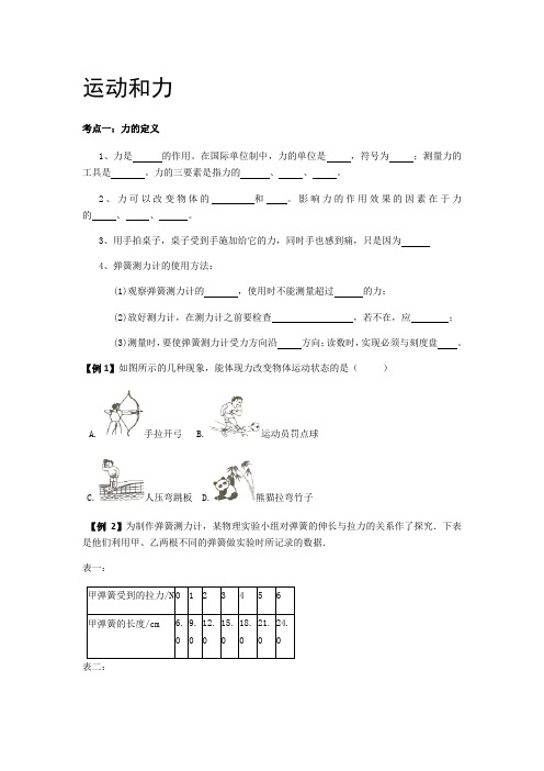 人教版八年级物理下册第八章《运动和力》知识点及对应练习