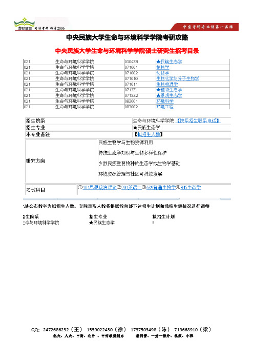 育明考研：2014年中央民族大学民族生态学考研招生目录,历年真题解析,考研复习全套资料