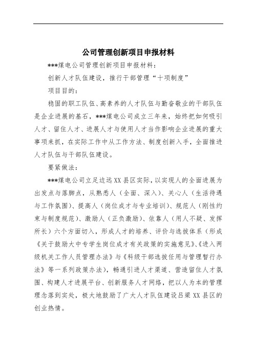 公司管理创新项目申报材料