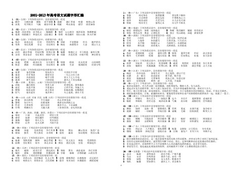 2001-2013年高考语文试题字形汇编